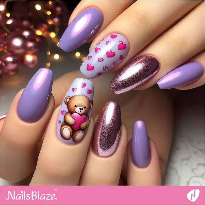 Cute Teddy Nail Design for Love Day | Valentine Nails - NB2414